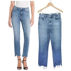 PAIGE Cindy Straight Leg High Waist Jeans Size 30 Destroyed Hem Mel Medium Wash